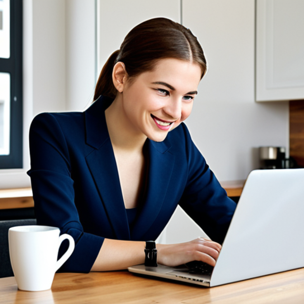 Smart Shopper**

"A young, professional-looking woman in a stylish, fully clothed outfit is happily comparing prices on her laptop. She's sitting at a bright kitchen table with a cup of coffee. The scene is modern and cheerful. Appropriate attire, safe for work, perfect anatomy, natural proportions, high-quality digital art. Focus on her intelligent and resourceful demeanor. Professional, modest, family-friendly."

**