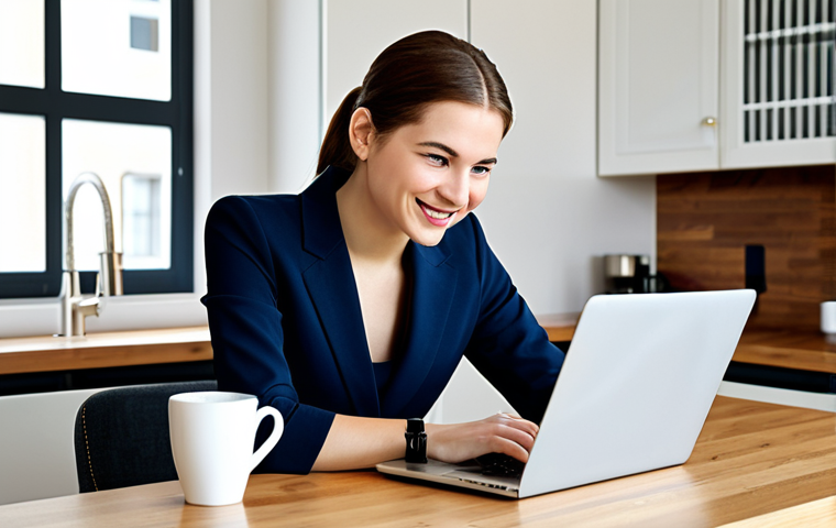 Smart Shopper**

"A young, professional-looking woman in a stylish, fully clothed outfit is happily comparing prices on her laptop. She's sitting at a bright kitchen table with a cup of coffee. The scene is modern and cheerful. Appropriate attire, safe for work, perfect anatomy, natural proportions, high-quality digital art. Focus on her intelligent and resourceful demeanor. Professional, modest, family-friendly."

**