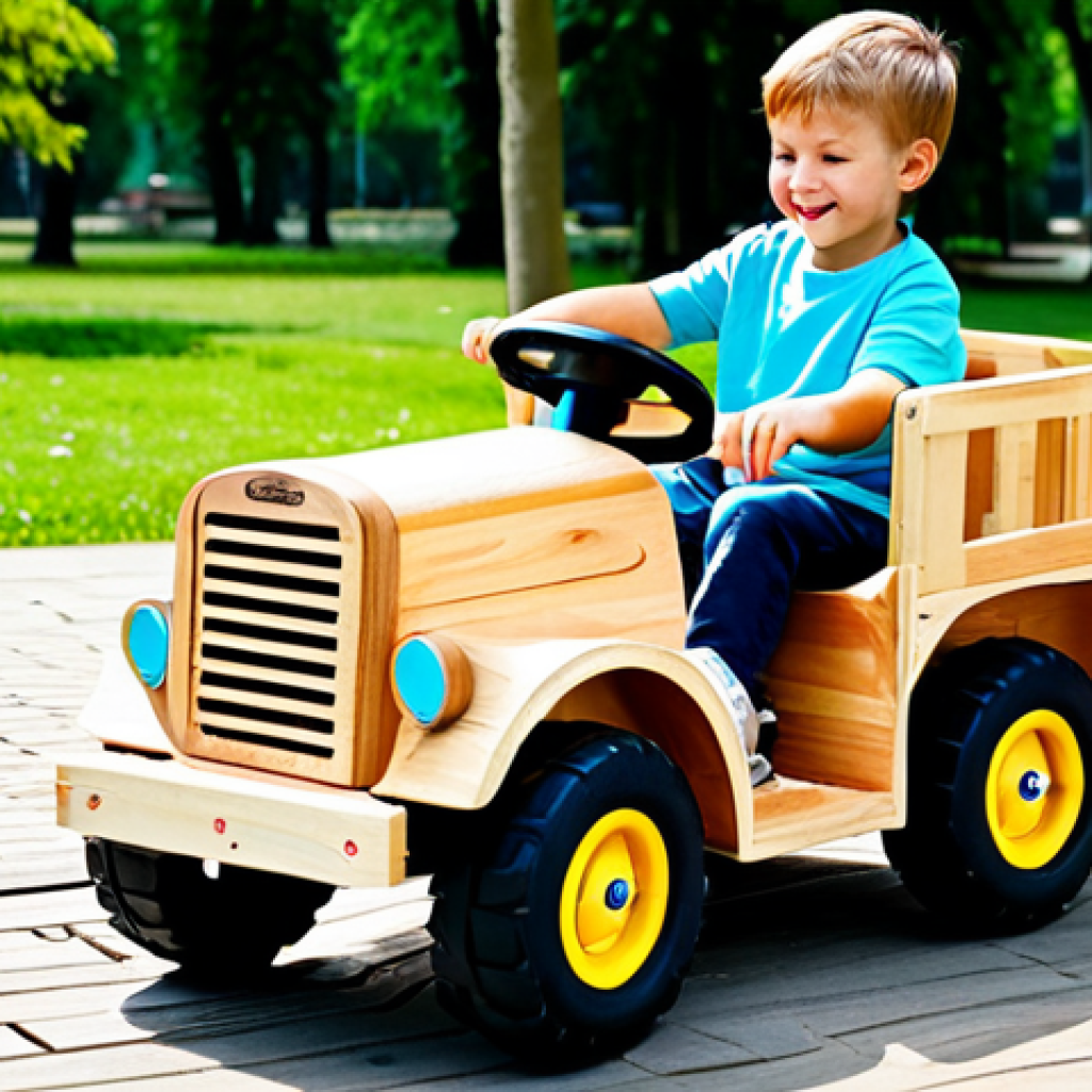 Eco-Friendly Ride-On Truck**

"A child happily playing with a wooden ride-on truck in a sunny park, the truck is made of FSC certified wood, features comfortable seating, and ergonomic design, fully clothed, appropriate attire, safe for work, perfect anatomy, natural proportions, professional product photography, high quality, family-friendly, modest."

**