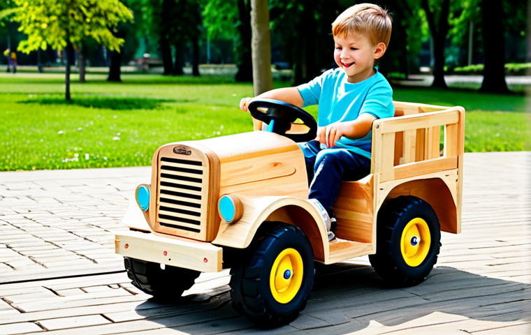Eco-Friendly Ride-On Truck**

"A child happily playing with a wooden ride-on truck in a sunny park, the truck is made of FSC certified wood, features comfortable seating, and ergonomic design, fully clothed, appropriate attire, safe for work, perfect anatomy, natural proportions, professional product photography, high quality, family-friendly, modest."

**