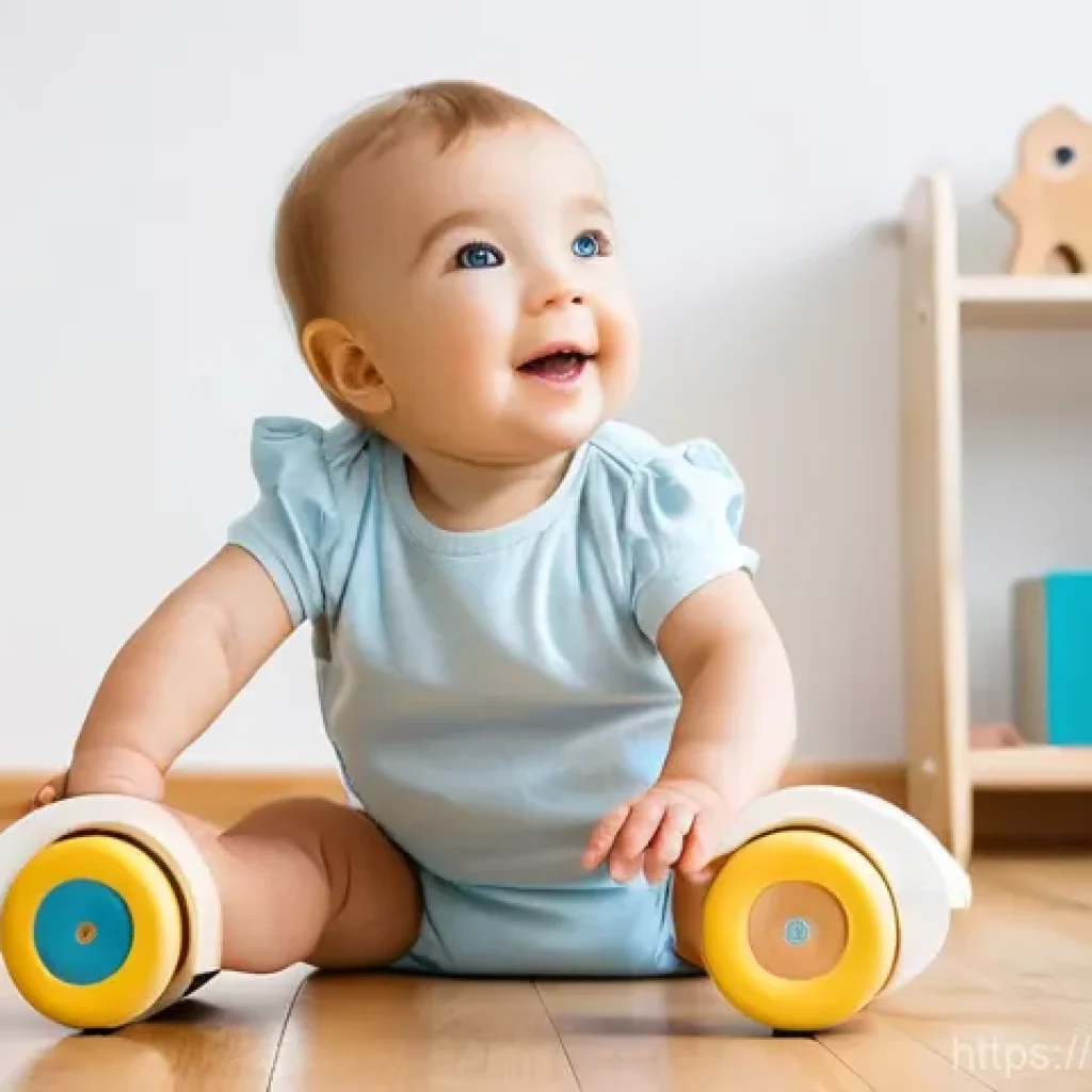 승용완구 클래식 스타일 - **Prompt 1: Joyful Discovery with a Wooden Push-Along**
    "A happy, fair-skinned toddler, approxim...