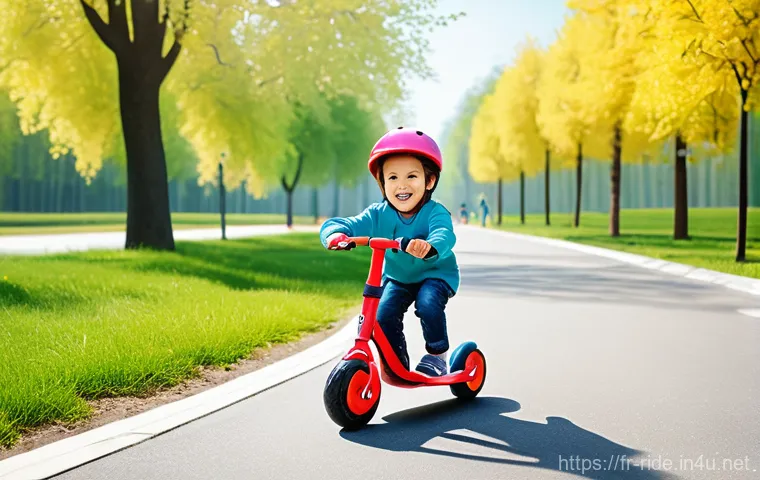 승용완구 미끄럼 방지 - **Prompt 2: Parent and Child Inspecting a Scooter**
    A caring parent (adult, gender neutral, casu...