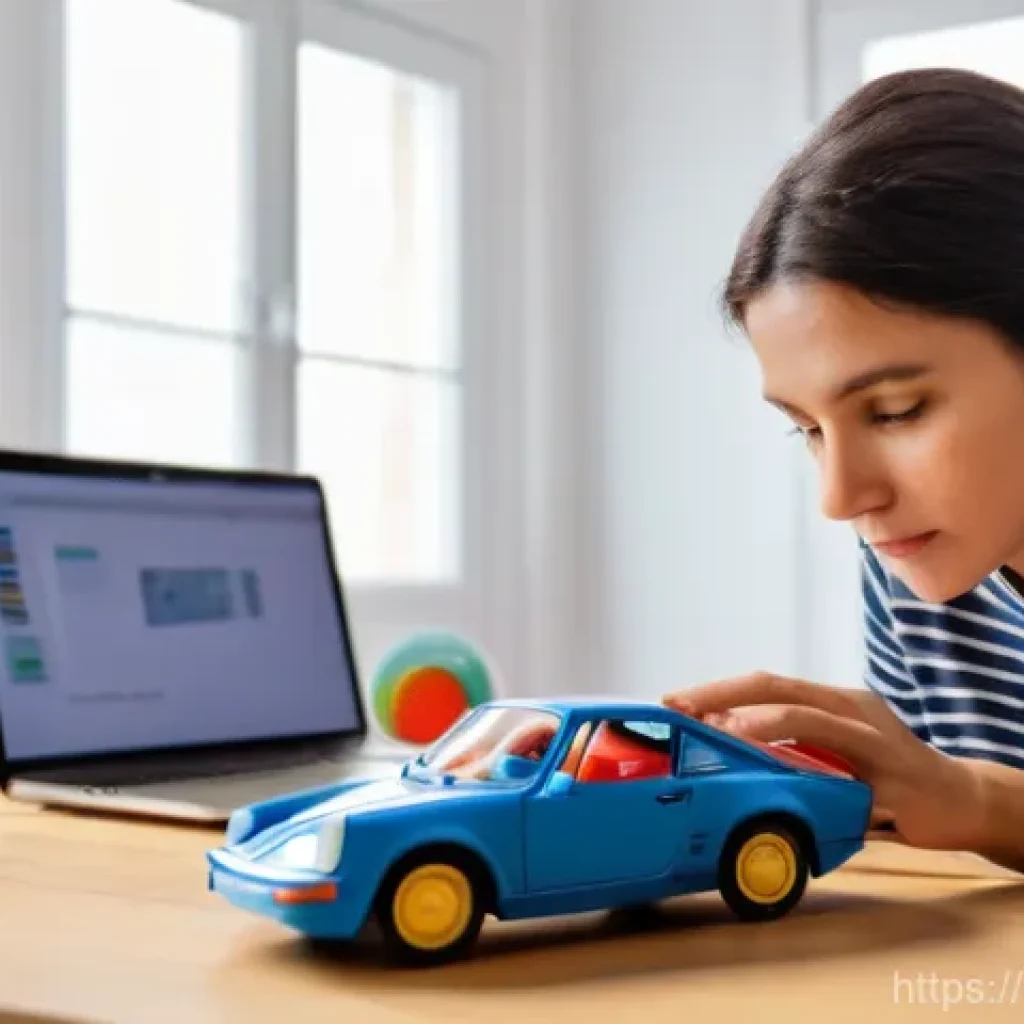 승용완구 부품 구매처 - A focused French mother in her late 30s, wearing casual everyday clothes, sits at a clean wooden des...