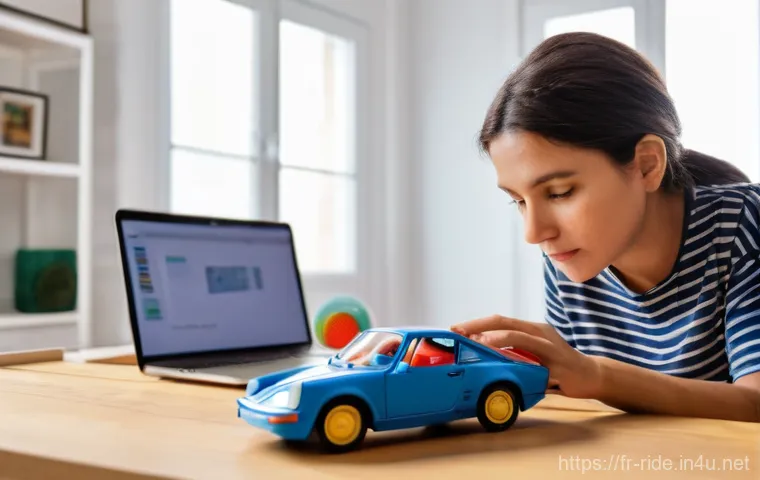 승용완구 부품 구매처 - A focused French mother in her late 30s, wearing casual everyday clothes, sits at a clean wooden des...