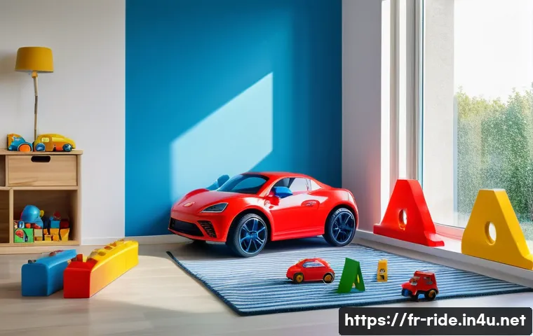 승용완구 선호 색상 - A bright and colorful children’s playroom in a modern French home, filled with vibrant red, yellow, ...