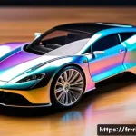 승용완구 패션 요소 강조 - A high-end miniature luxury car model displayed on a polished wooden surface, featuring sleek futuri...