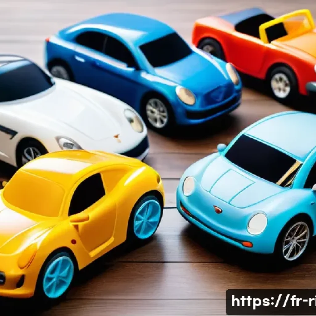 승용완구 저가형 분석 - A detailed scene showing a collection of affordable toy cars designed for toddlers aged 1 to 3 years...