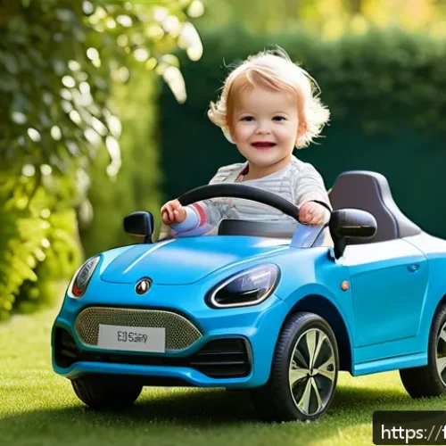 승용완구 크리스마스 선물 - A cheerful toddler aged 2-3 years sitting securely in a colorful, lightweight electric ride-on car w...