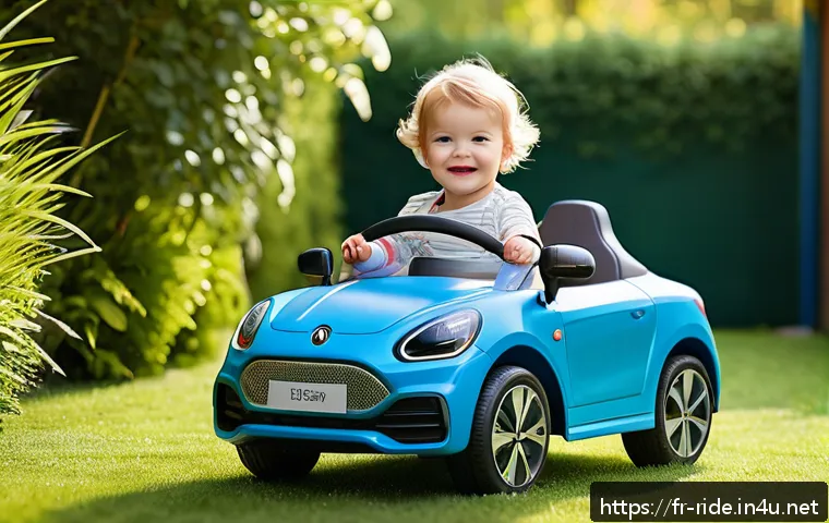 승용완구 크리스마스 선물 - A cheerful toddler aged 2-3 years sitting securely in a colorful, lightweight electric ride-on car w...