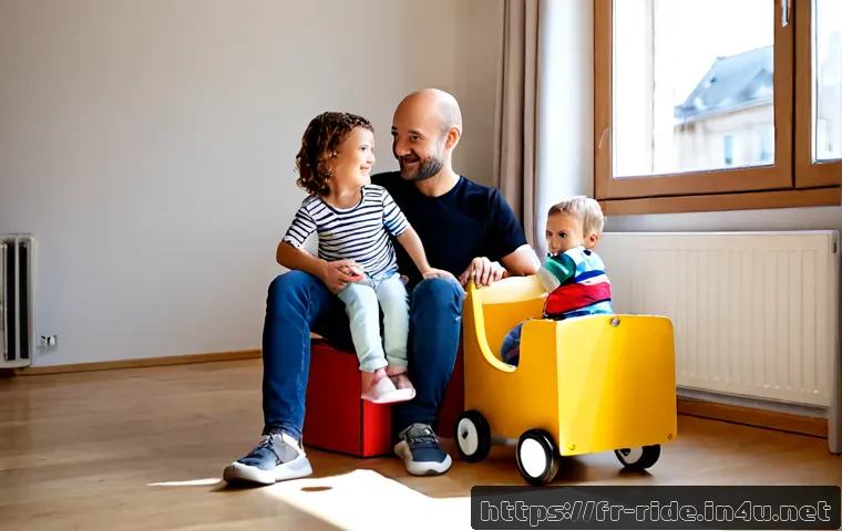 승용완구 구매자 인터뷰 - Photorealistic lifestyle interview scene in a bright French family apartment, a parent seated comfor...